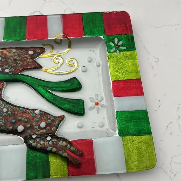 LS Arts Christmas Platter Reindeer Thin Glass in Box 14 x 9.5 inch - Picture 4 of 6